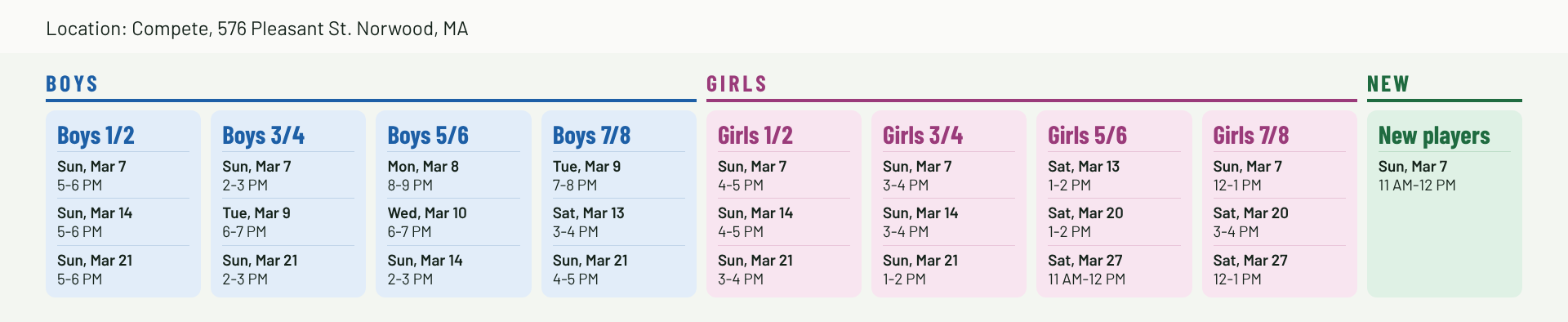 2027 Preseason Indoor Practice Schedules